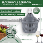 Demizson Strend Pro Cada Inco, 5 liter, üveg, borhoz és pálinkához, műanyag fedél