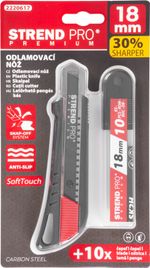 Kés Strend Pro Premium FD781, BlackMatt, SoftTouch, 18 mm, tördelhető pengéjű, + 10 db penge, készle