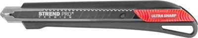 Snap-off blade knife Strend Pro Premium, BlackMatt, SoftTouch, 9 mm, break-off, black-line
