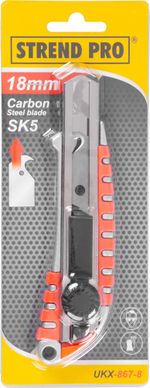 Snap-off Knife Strend Pro UKX-867-8, 18 mm, with wheel lock, hook blade, aluminum/plastic