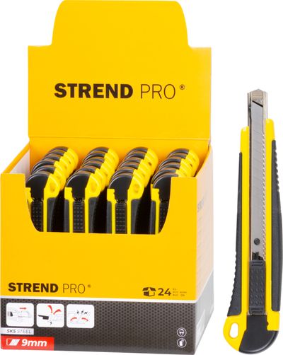Snap-off blade knife 09mm Strend Pro, piston-valve control, 24pcs in sellbox