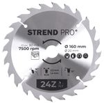 Saw Blade Strend Pro TCT, 160x2.2x20/16 mm, 24T, for wood, carbide-tipped