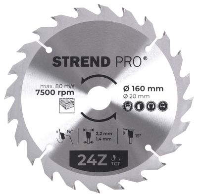 Strend Pro TCT 160 x 2,2 x 20/16 mm 24T, körfűrészlap, SK lapokkal