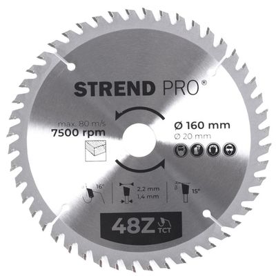Tárcsa Strend Pro TCT, 160x2.2x20/16 mm, 48T, fához, fűrész, SK lapkák