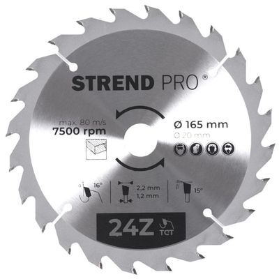 Tárcsa Strend Pro TCT, 165x2.2x20/16 mm, 24T, fához, fűrész, SK lapkák