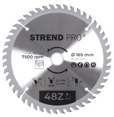 Strend Pro TCT 165 x 2,2 x 20/16 mm 48T, körfűrészlap, SK lapokkal