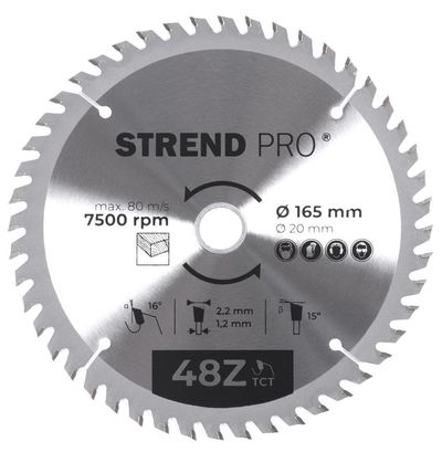 Tárcsa Strend Pro TCT, 165x2.2x20/16 mm, 48Z, fához, fűrész, SK lapkák
