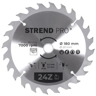 Tárcsa Strend Pro TCT, 180x2.2x20/16 mm, 24T, fához, fűrész, SK lapkák