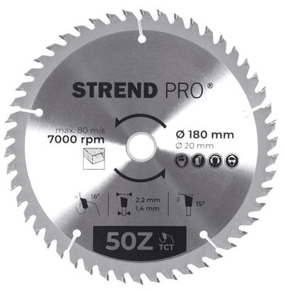 Tárcsa Strend Pro TCT, 180x2.2x20/16 mm, 50Z, fához, fűrész, SK lapkák