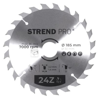Tárcsa Strend Pro TCT, 185x2.2x30/20 mm, 24Z, fához, fűrész, SK lapkák