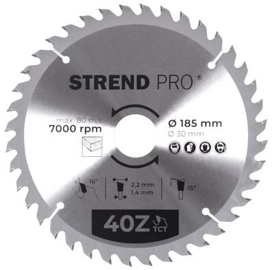 Strend Pro TCT 185 x 2,2 x 30/20 mm 40T, körfűrészlap, SK lapokkal