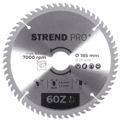 Strend Pro TCT 185 x 2,2 x 30/20 mm 60T, körfűrészlap, SK lapokkal