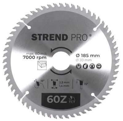 Tárcsa Strend Pro TCT, 185x2.2x30/20 mm, 60T, fához, fűrész, SK lapkák