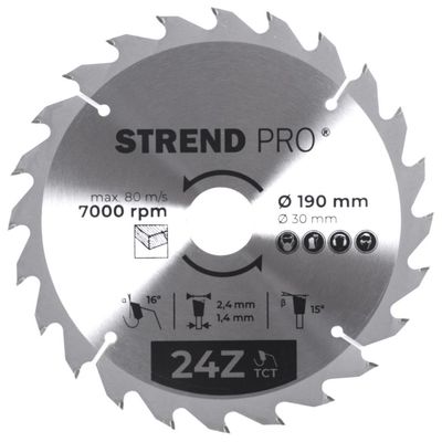 Tárcsa Strend Pro TCT, 190x2.4x30/20 mm, 24T, fához, fűrész, SK lapkák