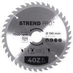 Saw Blade Strend Pro TCT, 190x2.4x30/20 mm, 40T, for wood, carbide-tipped