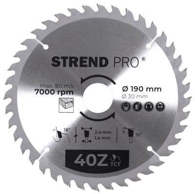 Strend Pro TCT 190 x 2,4 x 30/20 mm 40T, körfűrészlap, SK lapokkal