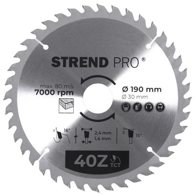 Tárcsa Strend Pro TCT, 190x2.4x30/20 mm, 40T, fához, fűrész, SK lapkák