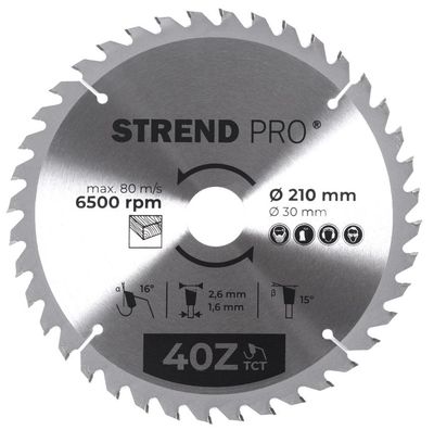 Tárcsa Strend Pro TCT, 210x2.6x30/20 mm, 40T, fához, fűrész, SK lapkák