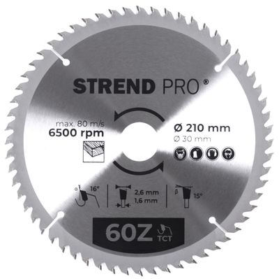 Kotúč Strend Pro TCT 210x2.6x30/20 mm 60T, na drevo, pílový, SK plátky
