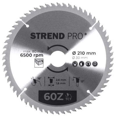 Tárcsa Strend Pro TCT, 210x2.6x30/20 mm, 60T, fához, fűrész, SK lapkák