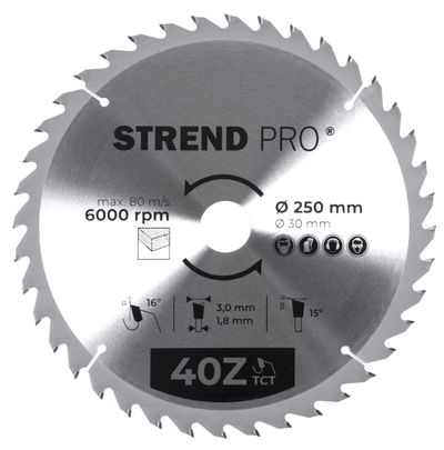 Strend Pro TCT 250 x 3,0 x 30/20 mm 40T, körfűrészlap, SK lapokkal