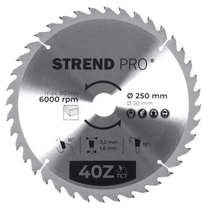 Tárcsa Strend Pro TCT, 250x3.0x30/20 mm, 40T, fához, fűrész, SK lapkák