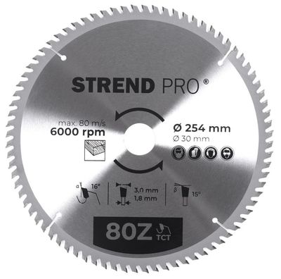 Tárcsa Strend Pro TCT, 254x3.0x30/20 mm, 80Z, fához, fűrész, SK lapkák