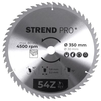 Tárcsa Strend Pro TCT, 350x3.6x30 mm, 54Z, fához, fűrész, SK lapkák