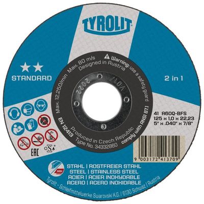 Kotuc Tyrolit 125x1,6mm, 41, A46Q-BFS, oceľ/nerez, 2in1 Standard **