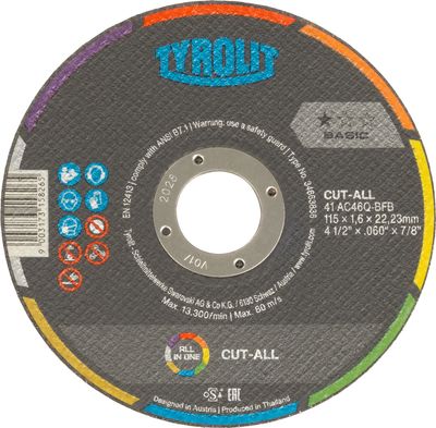 Disc Tyrolit 115x1.6mm, 41C, AC46Q-BFB, Universal, CUT-ALL, Basic *