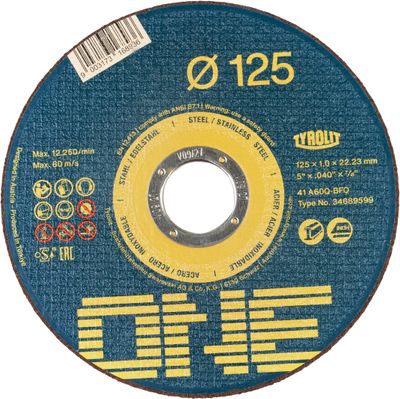 Kotuc Tyrolit ONE 125x1,0mm, 41, A60Q-BFO, ocel/nerez, bal. 100ks