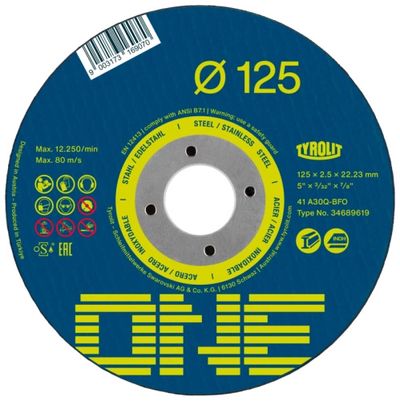 Kotuc Tyrolit ONE 125x1,6x22,23mm, A46Q-BFO, 2v1, ocel/nerez, rovny