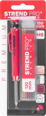 Pencil Strend Pro Premium, with clip, steel tip, carpenter's, marker with sharpener, with 6 leads, s