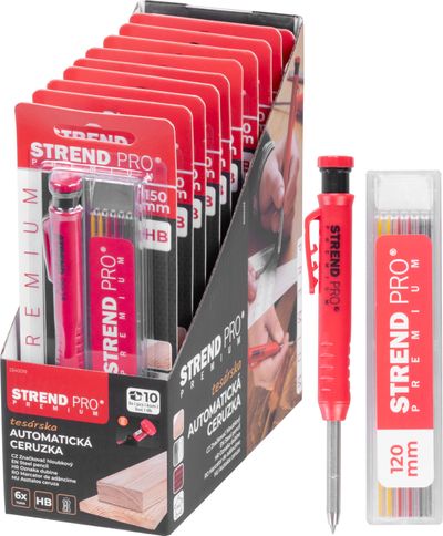 Pencil Strend Pro Premium, with clip, steel tip, carpenter's, marker with sharpener, with 6 leads, s