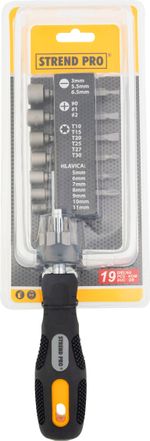 Bit and Socket Set Strend Pro SD0539, 19-piece, with ratchet screwdriver