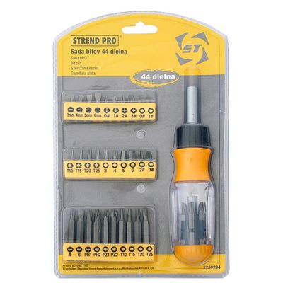 Bit készlet Strend Pro BSY240, 44 részes, racsnis csavarhúzóval, Cr-V