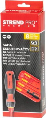 Csavarhúzó készlet Strend Pro, VDE 8 részes, lapos + Phillips, elektromos