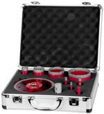 Lyukfúró készlet Strend Pro Premium, 6-8-10-20-35-50-68 mm, adapter, lyukbővítő maró, tárcsa, M14, g
