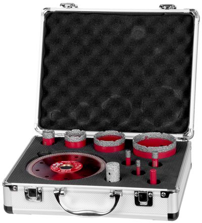 Dry diamond drill set Strend Pro Premium, 6-8-10-20-35-50-68 mm, adapter, hole enlarger, disc, M14,