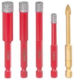 Dry diamond drill set Strend Pro Premium, 6-8-10-12 mm, HEX, 6 mm, glass drill bit, diamond core hol