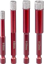 Hole Saw Set Strend Pro Premium, 6-8-10-12 mm, 1/4" Hex, diamond, core bits, professional, with dril