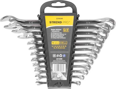 Strend Pro HR31584 csavarkulcs készlet, villás, 12 részes, Cr-V, 6-22 mm