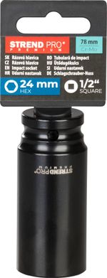 Socket Strend Pro Premium, impact, extended, 1/2", hex, CrMO, 24 mm