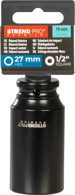 Dugókulcsfej Strend Pro Premium, gépi, hosszított, 1/2", hatszög, CrMO, 27 mm
