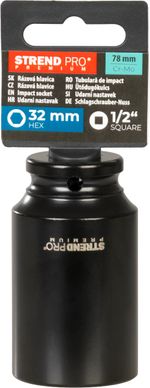 Socket Strend Pro Premium, impact, deep, 1/2", hex, CrMO, 32 mm