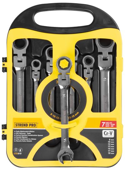 Strend Pro CSS819 csavarkulcs készlet, 7 részes, villáskulcs, racsnis csuklóval, 8-19 mm