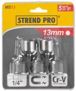 Fej Strend Pro MS84, mágneses, 13 mm, 1/4", mágneses bittartó, 5 db-os csomag
