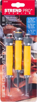 Lyukasztó készlet Strend Pro Premium, 3 részes, kéttényegű markolat, 1-2-3"/32"