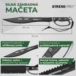 Bozótvágó Strend Pro Tactical, tokkal, fűrésszel, kézvédelemmel, fekete, 61 cm