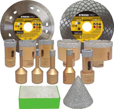 Strend Pro Premium gyémánt lyukfűrész készlet, 6 - 68 mm, M14, műanyag doboz, 2 x tárcsa, 1 x lyuktá